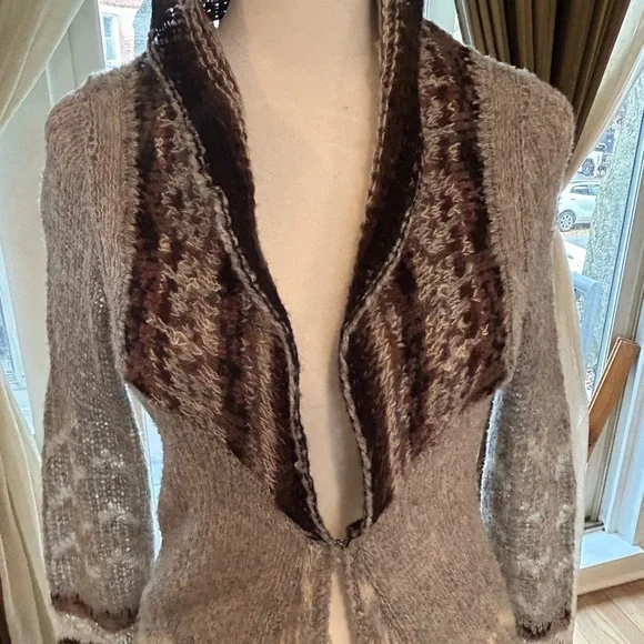 Free People Cozy Patterned Cardigan in Gray and Brown - Picture 6 of 7